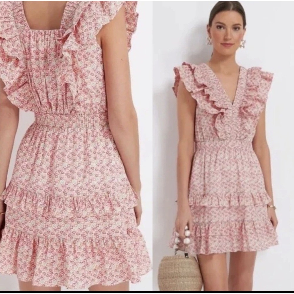 Tuckernuck Hyacinth House April Mini Dress Pink Floral XL Ruffles Short Multi